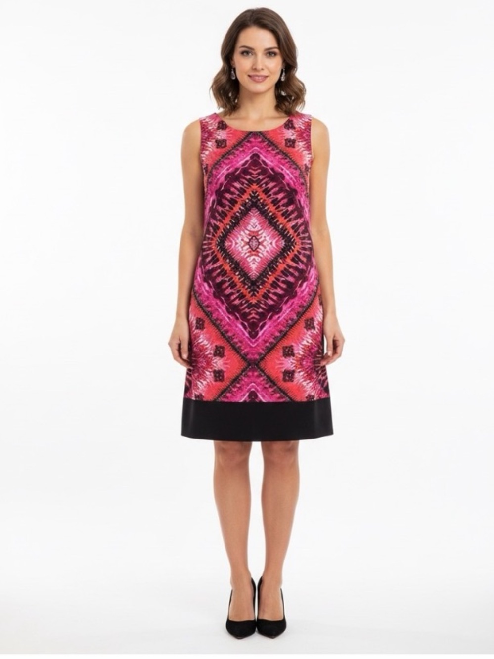 AB NWOT Studio Pink Geometric Shiftirw Dress with Black Hem